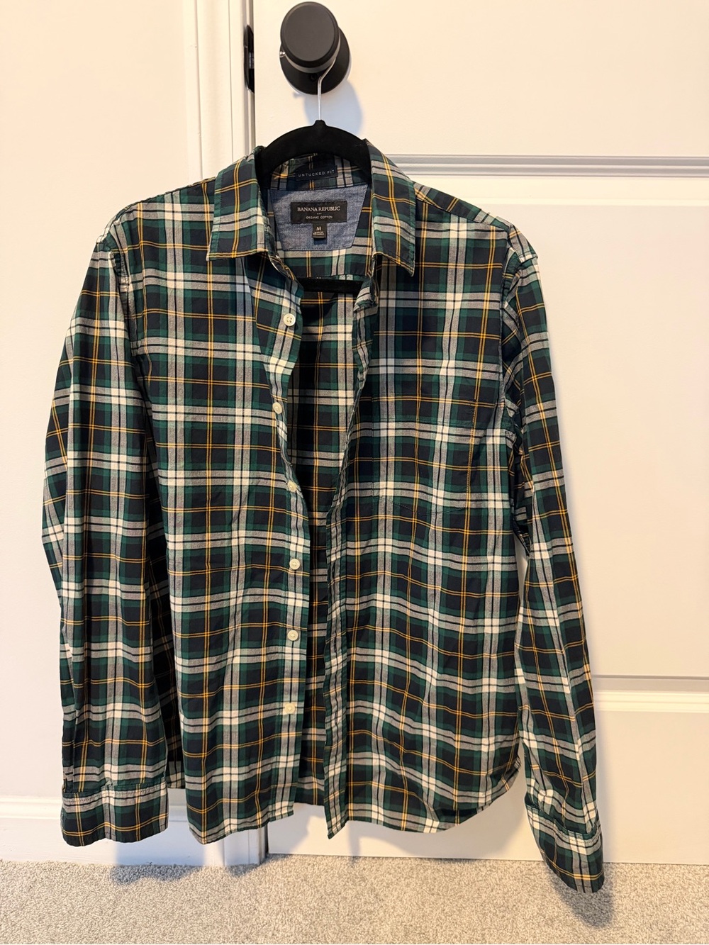 Banana Republic Men’s Untucked Fit Plaid Shirt M Organic Cotton